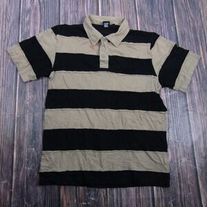 Game Polo Shirt Mens Large Black Tan Striped Short Sleeve Cotton Casual II68-4